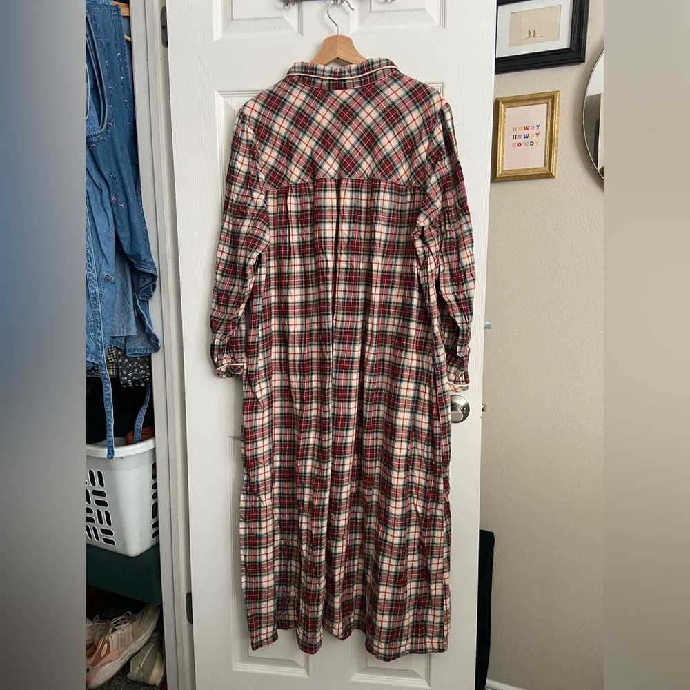 L.L. Bean Pintuck Red Scotch Flannel Nightgown - Picture 3 of 3